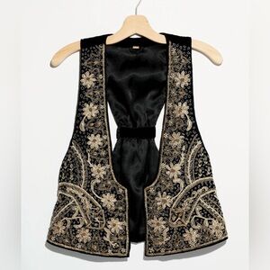 Free People Giselle Bohemian Velvet Beaded Vest, MED NWOT
